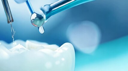 A close-up of dental tools being used in a dental procedure, highlighting a human molar. The image captures the precision of the medical instruments in a clinical setting, emphasizing dental hygiene