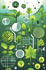 Abstract wallpaper with vector green eco friendly grid ornament symbolizing sustainability, AI generated