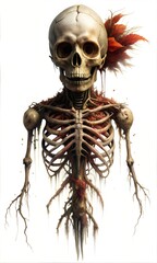 Captivating Halloween Imagery of a Skeleton with Blood: Scary, Spooky, and Eerie Concepts for Your Creative Design Projects, background element for posters