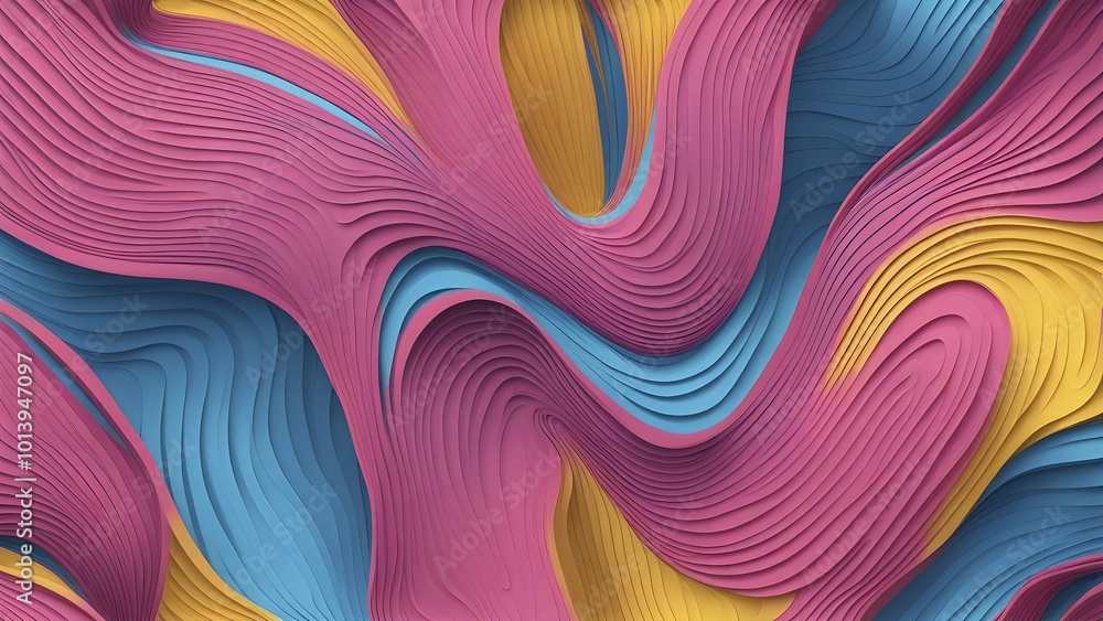 Aufkleber seamless abstract pattern of vector fluid curved lines creating a dynamic ripple effect in vibrant c
