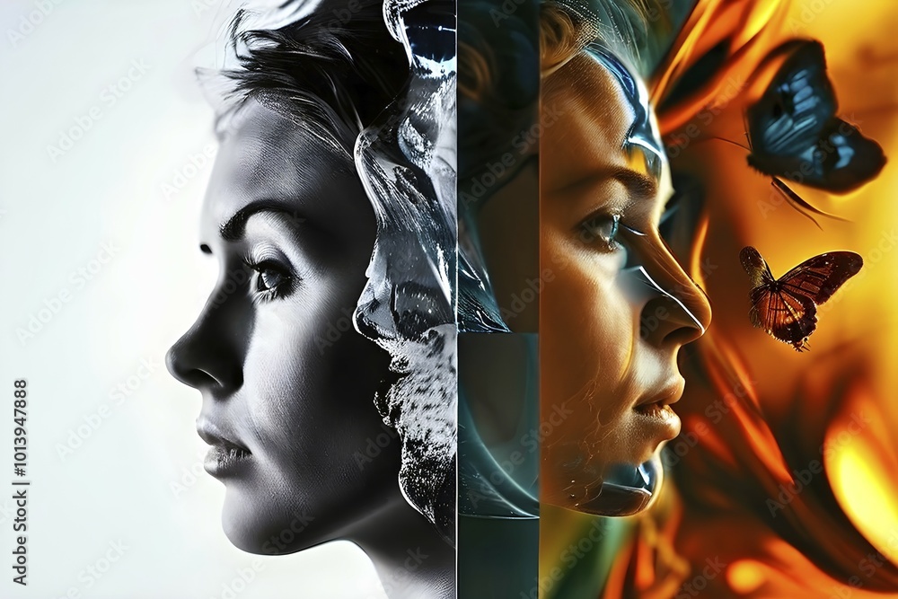 Aufkleber ai generated sequence of photos transitioning through a range of digital distortions symbolizing the