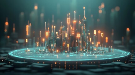 Detailed macro view of a blue market trading chart