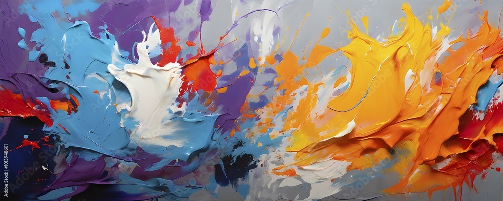 Poster ai generated abstract art showcasing a dynamic splash of vibrant colors in panoramic format