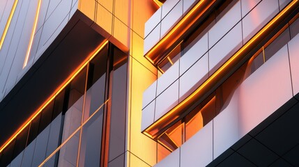 Fototapeta premium A close-up of a modern building's structural detail, featuring a facade that uses thermo-reactive materials to adapt to temperature changes