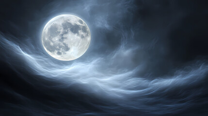 Serene night sky with a full moon and wispy clouds. generative ai. Lunar Eclipse. Illustration