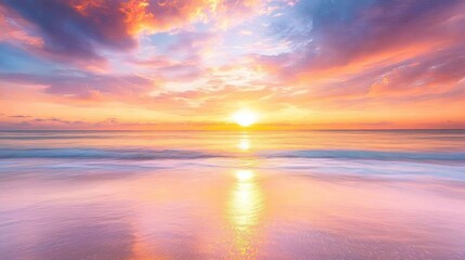 Obraz premium Serene Sunset Over Calm Ocean Waves