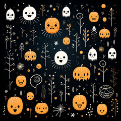 Halloween background with pumpkins, vector illustration, Holiday event halloween banner background concept. Great idea for kids banner or postcard
