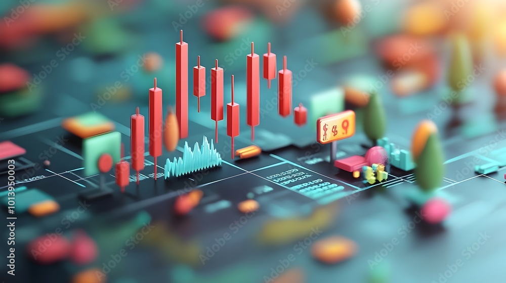Poster magnified view of a blue market trading chart displaying a detailed candlestick pattern with technic