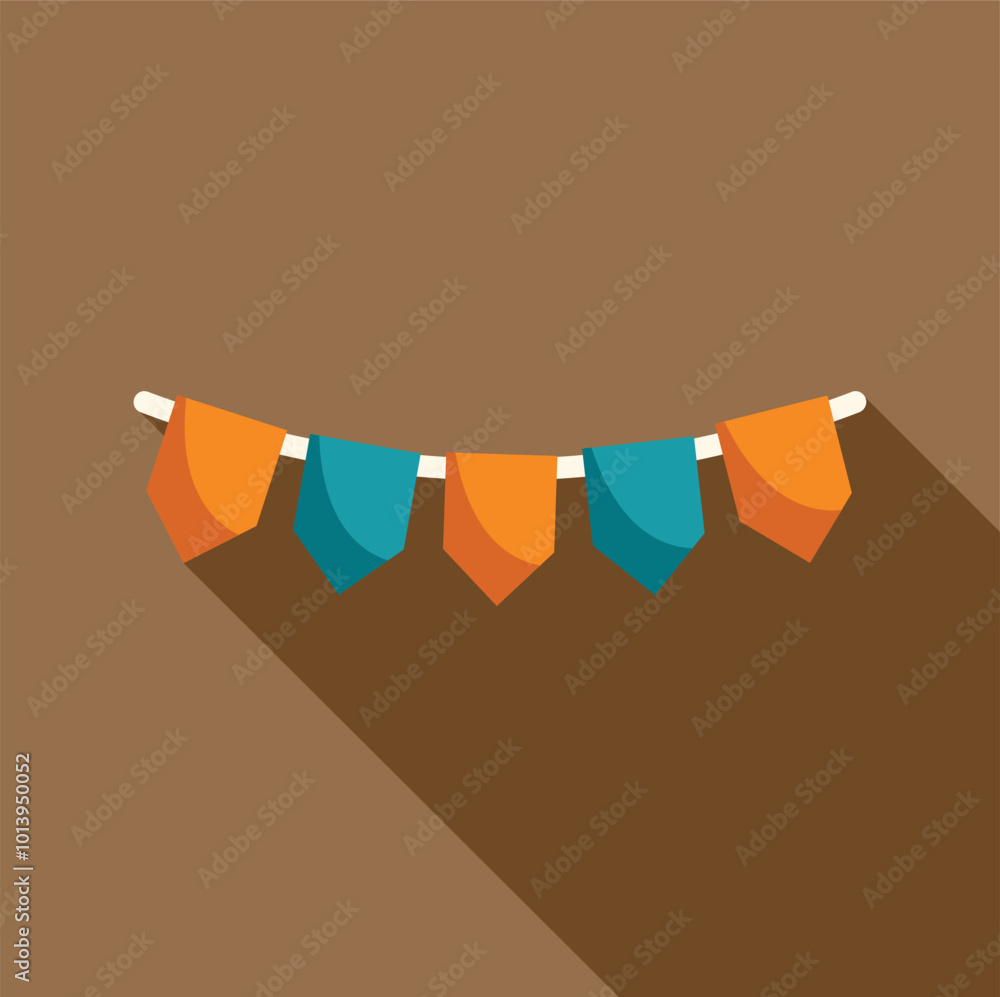 Poster string of triangular flags is hanging on a rope, creating a festive atmosphere for celebrations