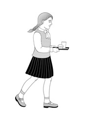 elementary school  girl with food tray