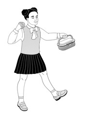 African American elementary school  girl with lunchbox