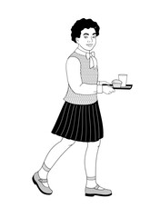 African American elementary school  girl with  food tray
