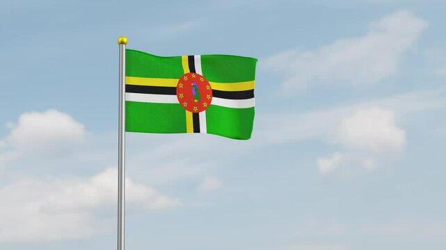 Dominican Flag Waving Animation with Realistic Fabric Texture Against Sky Background. Dominican flying flag with looping features. Dominican fluttering flag in the wind. Ideal for independence day.