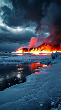 Incendie sur une mer de glace surr&eacute;aliste