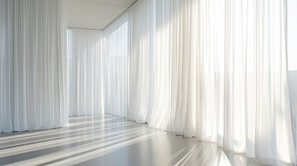 Fototapeta premium Bright Studio Space with Sheer White Curtains