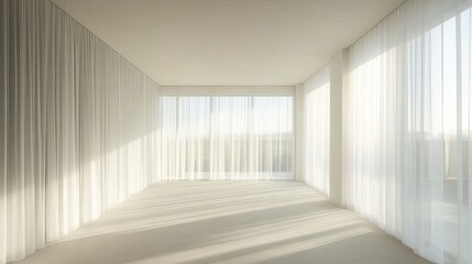 Obraz premium Bright Modern Interior with Sheer Curtains and Natural Light