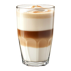 A glass of coffee with milk and foam isolated on transparent background.