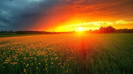 Fototapeta premium Sunset over a field of wildflowers