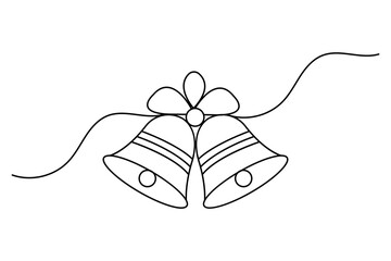 Christmas bell continuous one line drawing and outline editable stroke