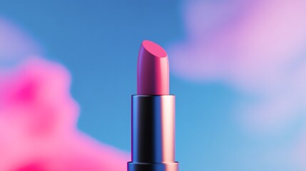 A close-up of a stylish pink lipstick on a vibrant background, perfect for beauty and cosmetic themes.