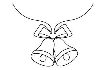 Christmas bell continuous one line drawing and outline editable stroke