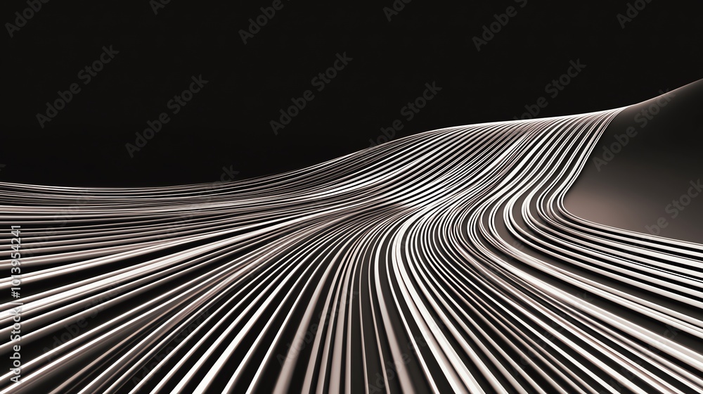 Poster a dynamic composition of flowing light lines on a dark background, creating a sense of motion and ab
