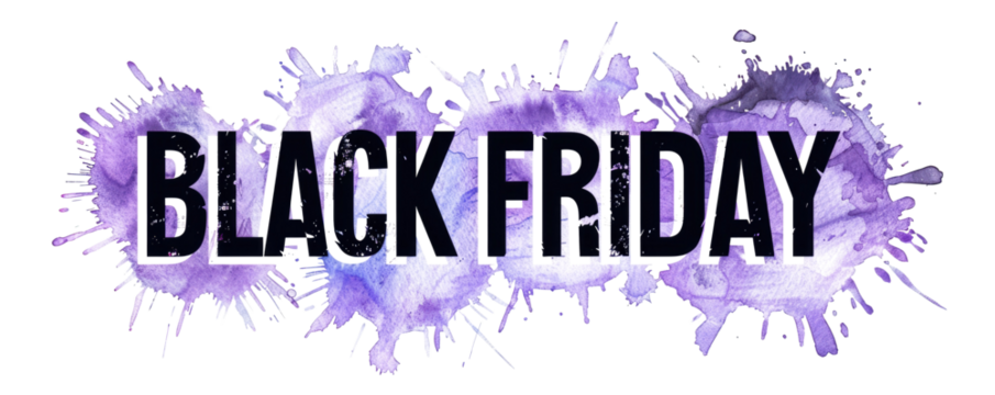purple black "Black Friday" watercolor background isolated on white or transparent png
