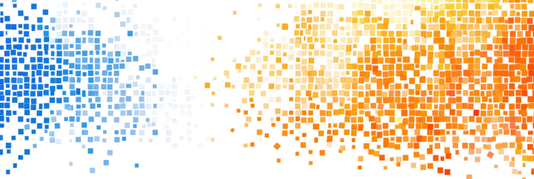 falling orange blue pixel squares isolated on white or transparent png