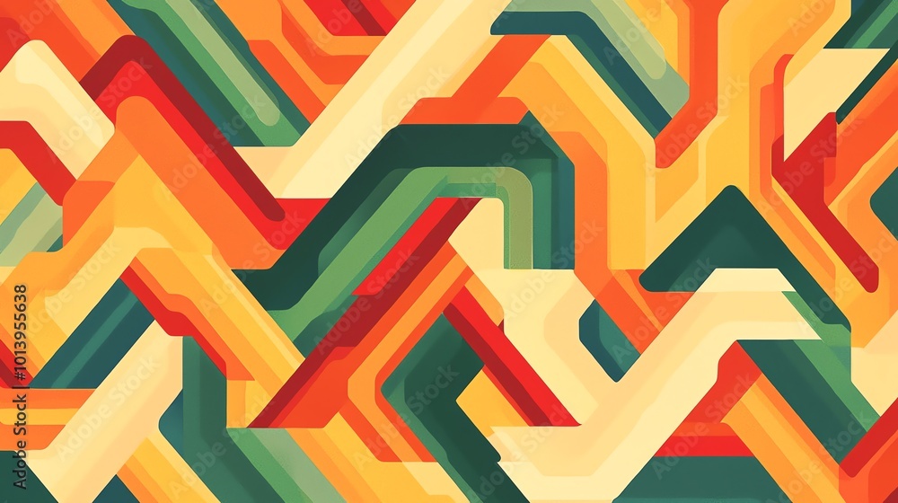 Poster a vibrant abstract pattern featuring zigzag shapes in warm colors, perfect for modern design project