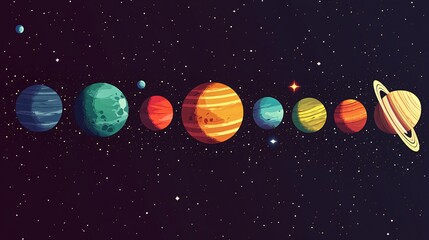 Naklejka premium Cartoon illustration of the planets in our solar system.