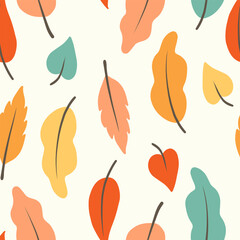 Seamless pattern with autumn leaves. Vector illustration in fall colors for banner design, colorful background