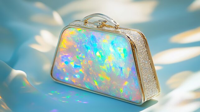 Handbag with Shimmering Opals in White Gold Frame