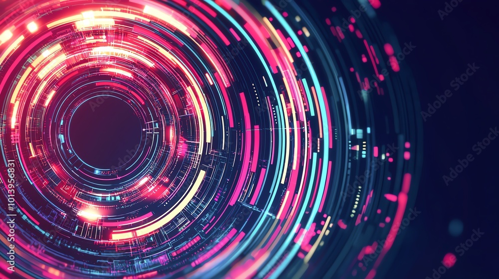 Aufkleber abstract digital circular patterns with vibrant colors, showcasing modern technology and innovation 