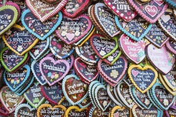 Fototapeta premium Gingerbread hearts, Oktoberfest, Munich, Bavaria, Germany, Europe