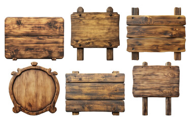 Naklejka premium Wooden signboards collection set isolated on transparent background