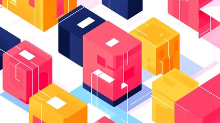 Colorful geometric blocks arranged in an abstract pattern. Perfect for backgrounds, digital designs, and creative projects.