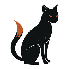modern black cat  silhouette on white background