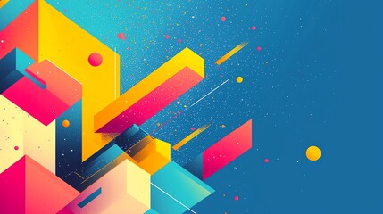 Colorful geometric shapes with a vibrant gradient, creating a dynamic and modern visual design on a blue background.
