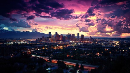 Fototapeta premium Cityscape with Dramatic Sunset
