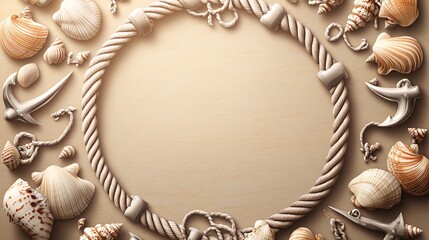 Nautical themed background with rope circle and shells.