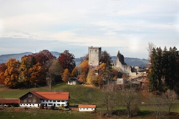 Obraz premium Sulzberg castle ruins, Oberallgaeu, Allgaeu, Bavaria, Germany, Europe