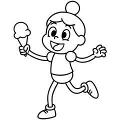 A funny children ice cream cartoon icon line art vector illustration on white background.