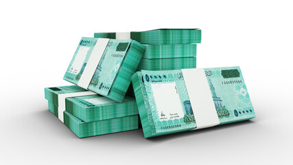 3D  rendering Stack of 50000 Somali shilling notes isolated on transparent background. Somalia currency