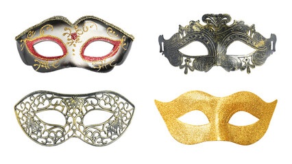 Different carnival masks isolated on white, set