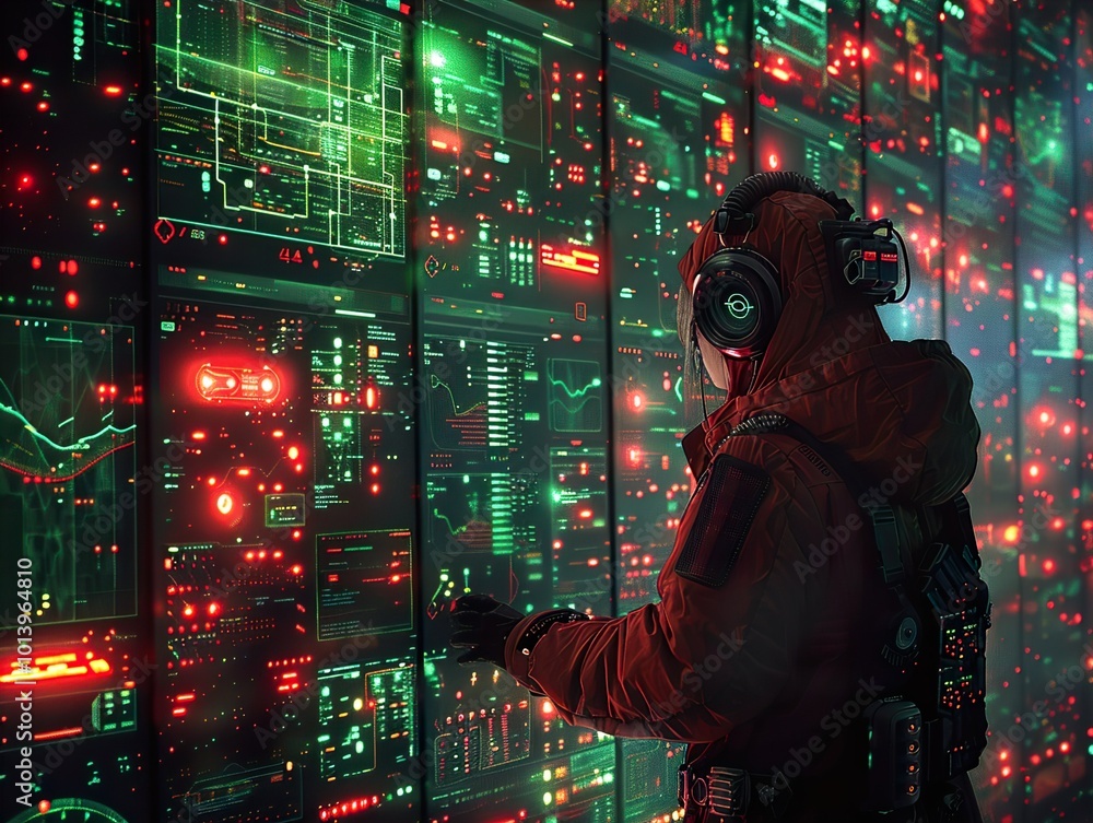 Wall mural cyberpunk hacker in a digital world