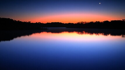 Obraz premium A tranquil lake reflecting the colors of a beautiful sunrise.