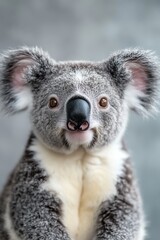 Fototapeta premium Adorable koala with bright eyes and soft fur, showcasing its unique facial features against a subtle background.