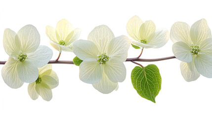 Naklejka premium Delicate white dogwood flowers blooming on a branch in springtime against a bright background