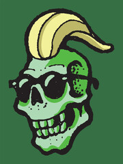 Skull sunglasses blonde hair illustration hand drawn drawing vector