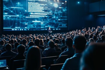 a large, modern auditorium filled with professionals attending a technical conference
